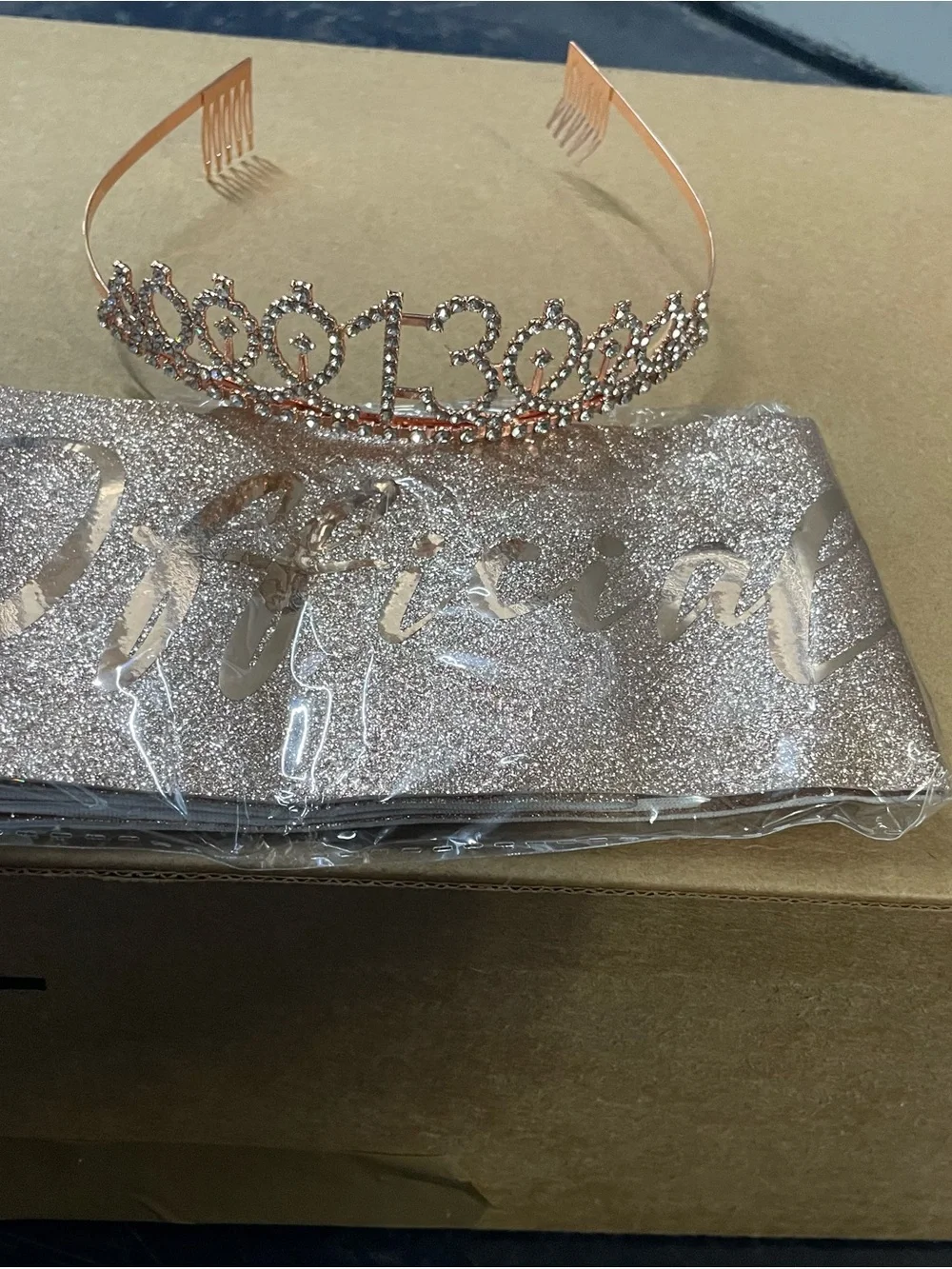 Rose Gold Rhinestone '13' Tiara Headband for Girls: 13th BIRTHDAY